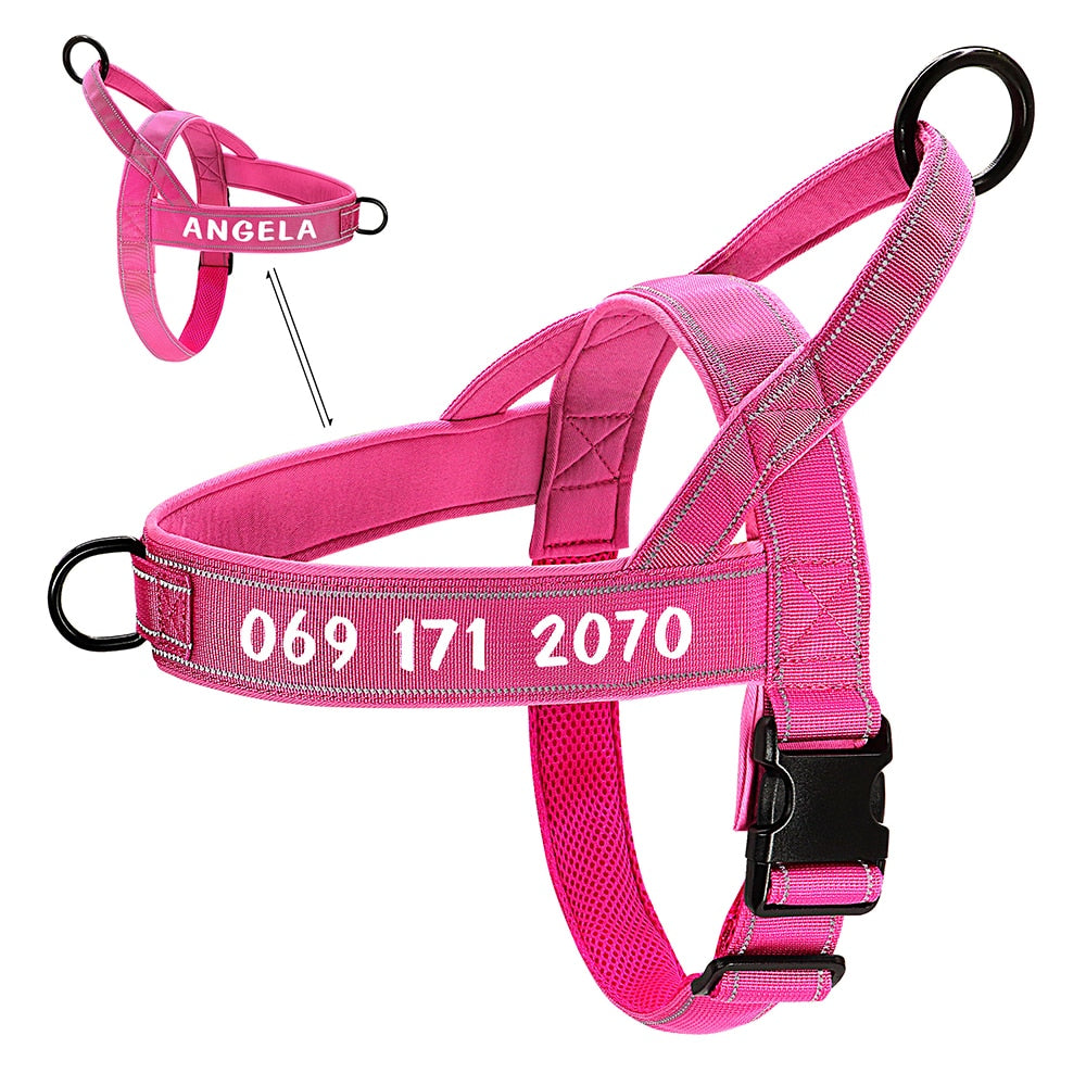 Harnais chien norvégien personnalisable anti-traction - Rose