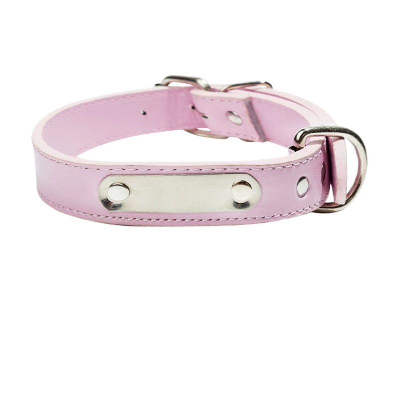 Collier chien personnalisé en cuir PU rose avec plaque