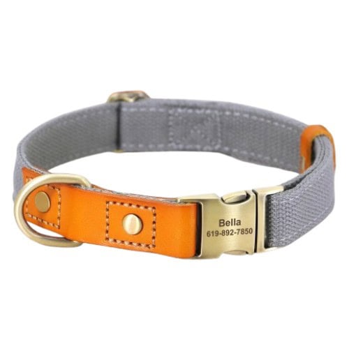 Collier personnalisé pour chien gris en cuir et nylon vue avant