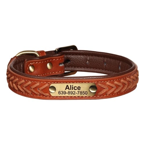 Collier personnalisé pour chien brun en cuir style vintage