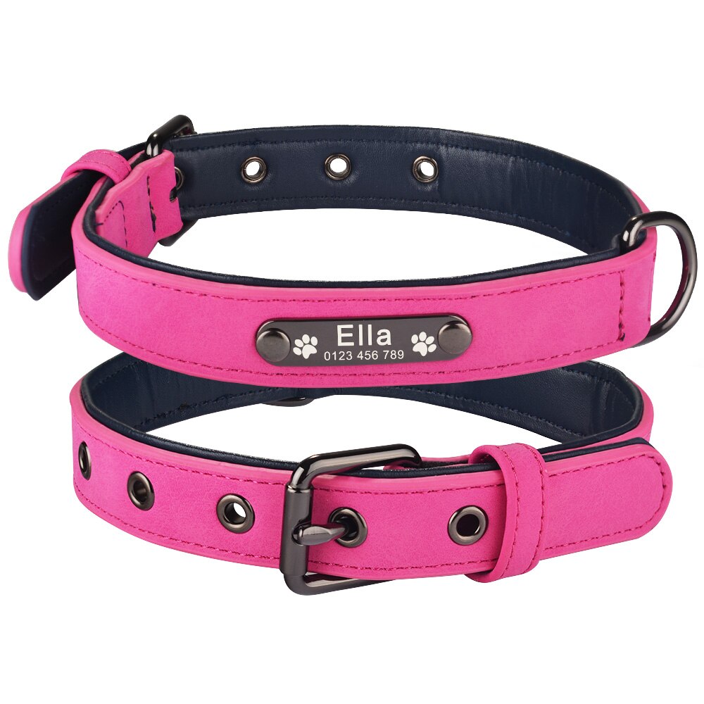 Collier personnalisé pour chien rose fluo cuir PU gravable