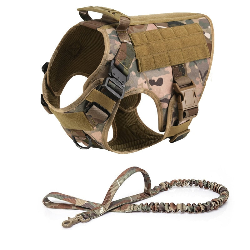 Harnais chien tactique en nylon anti-traction - Camouflage avec laisse