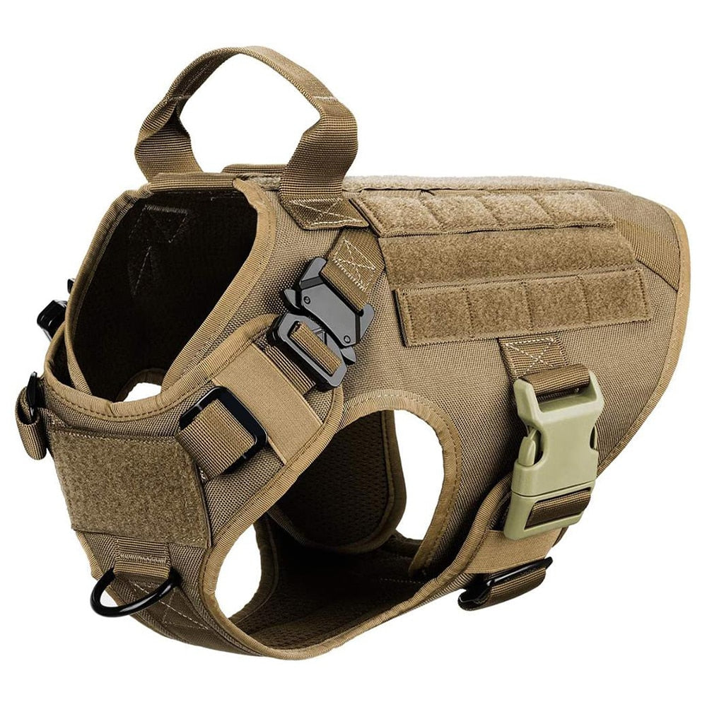 Harnais chien tactique en nylon anti-traction - Marron