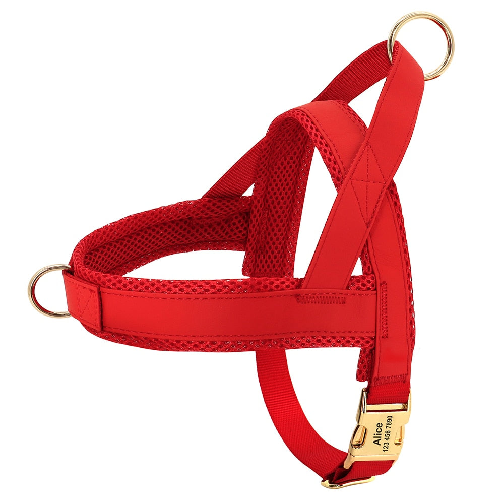 Harnais chien personnalisable en simili cuir - Rouge