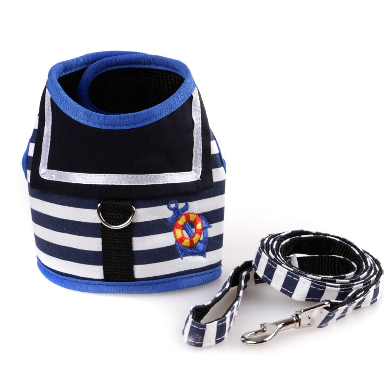 Harnais chien marin pour petit chien avec laisse - Bleu
