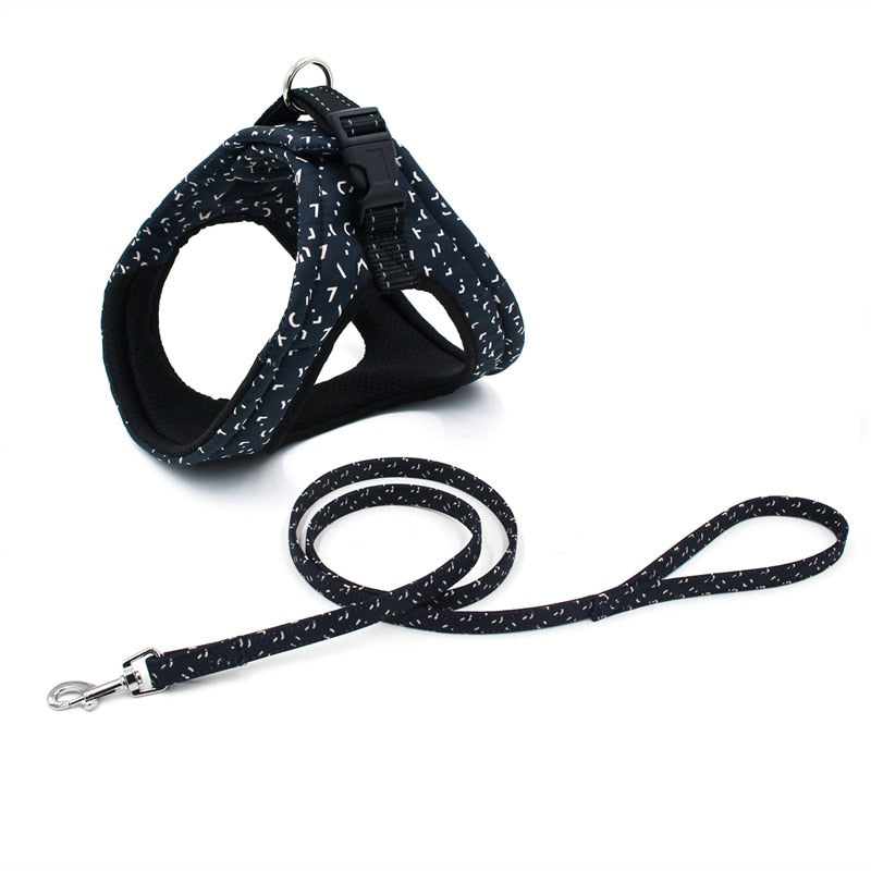 Harnais chien gilet à motifs pour petit chien - Marine avec laisse