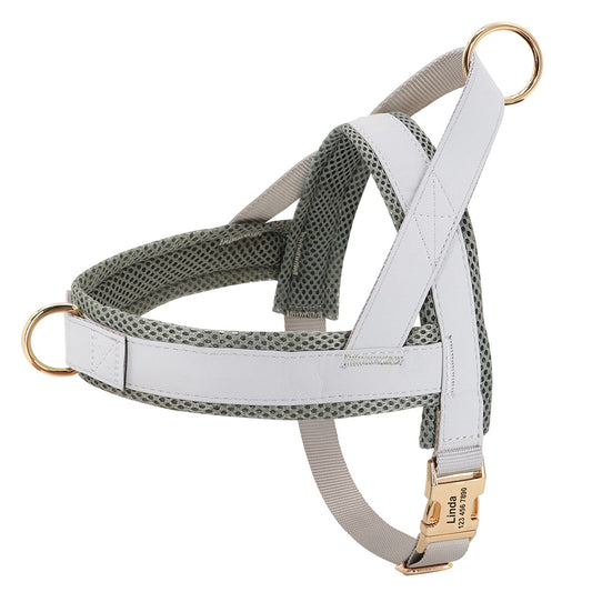 Harnais chien personnalisable en simili cuir - Gris