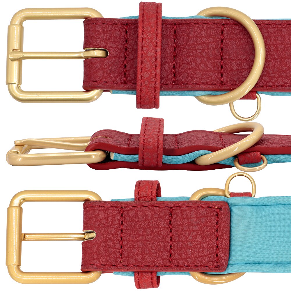 Vue générale du collier de chasse personnalisé en cuir bicolore