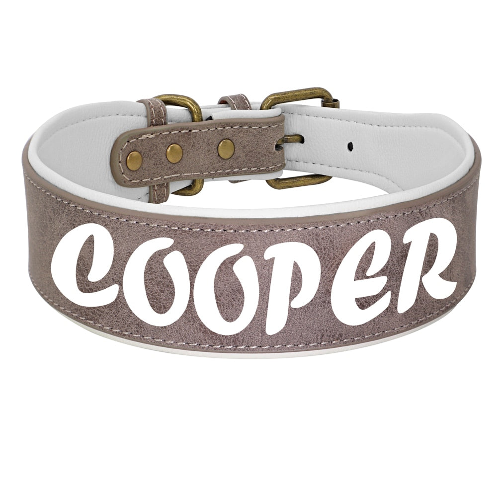 Collier large personnalisé marron et blanc pour chien avec boucle métal