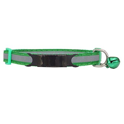 Collier personnalisé vert pour chien avec clochette et plaque noire réfléchissante
