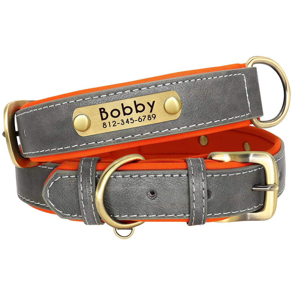 Collier personnalisé chien en cuir PU plaque gravée