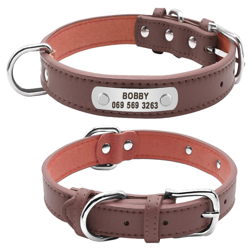 Collier personnalisé chien en cuir PU avec plaque gravée