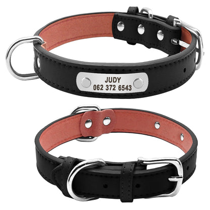 Collier personnalisé chien en cuir PU avec plaque gravée