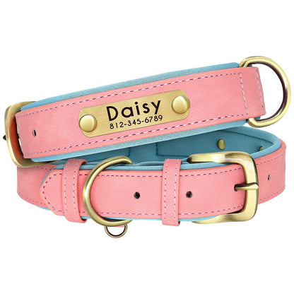 Collier pour chien en cuir rose clair avec plaque dorée
