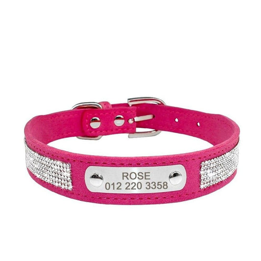 Collier pour chien en cuir PU avec strass et plaque gravable