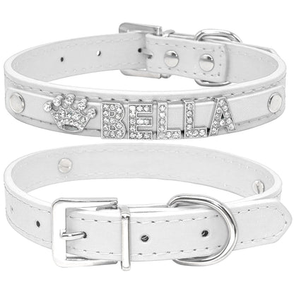 Collier personnalisé chien cuir PU strass couronne