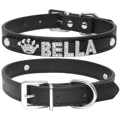 Collier noir pour chien personnalisé avec strass brillants et boucle métallique