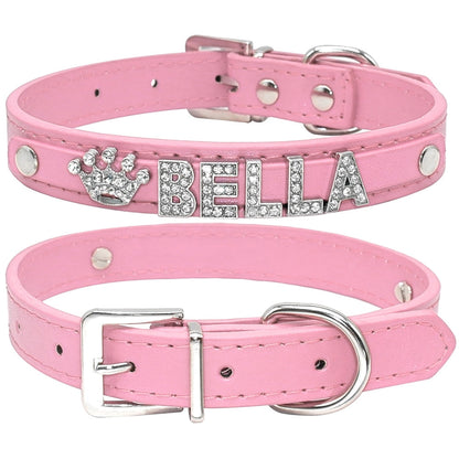 Collier personnalisé chien cuir PU strass couronne