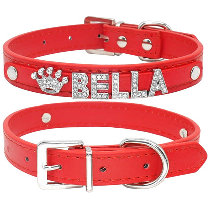 Collier personnalisé chien cuir PU strass couronne