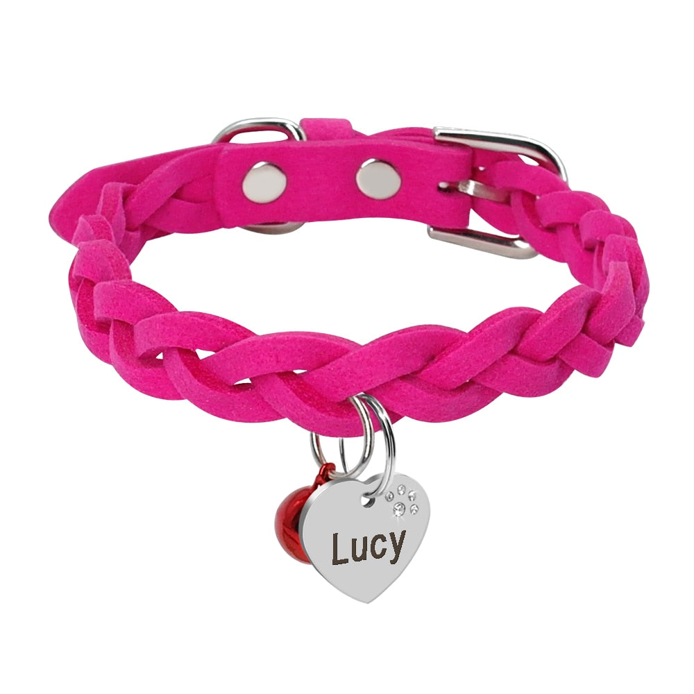 Collier pour chien personnalisé en cuir PU tressé médaille cœur