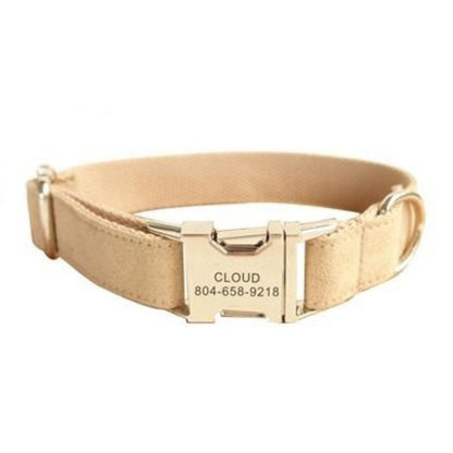 Collier pour chien en velours jaune avec boucle dorée personnalisable