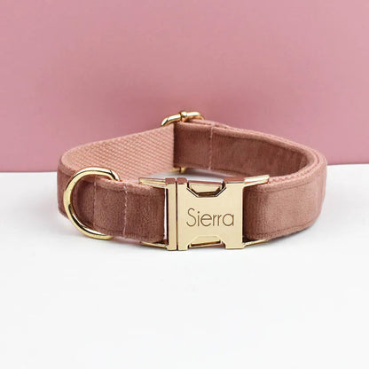 Collier personnalisé en velours réglable chien boucle dorée