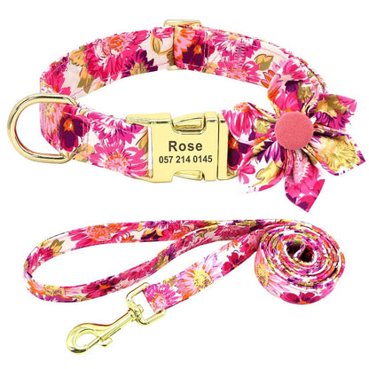 Ensemble laisse et collier rose et blanc fleuri pour chien