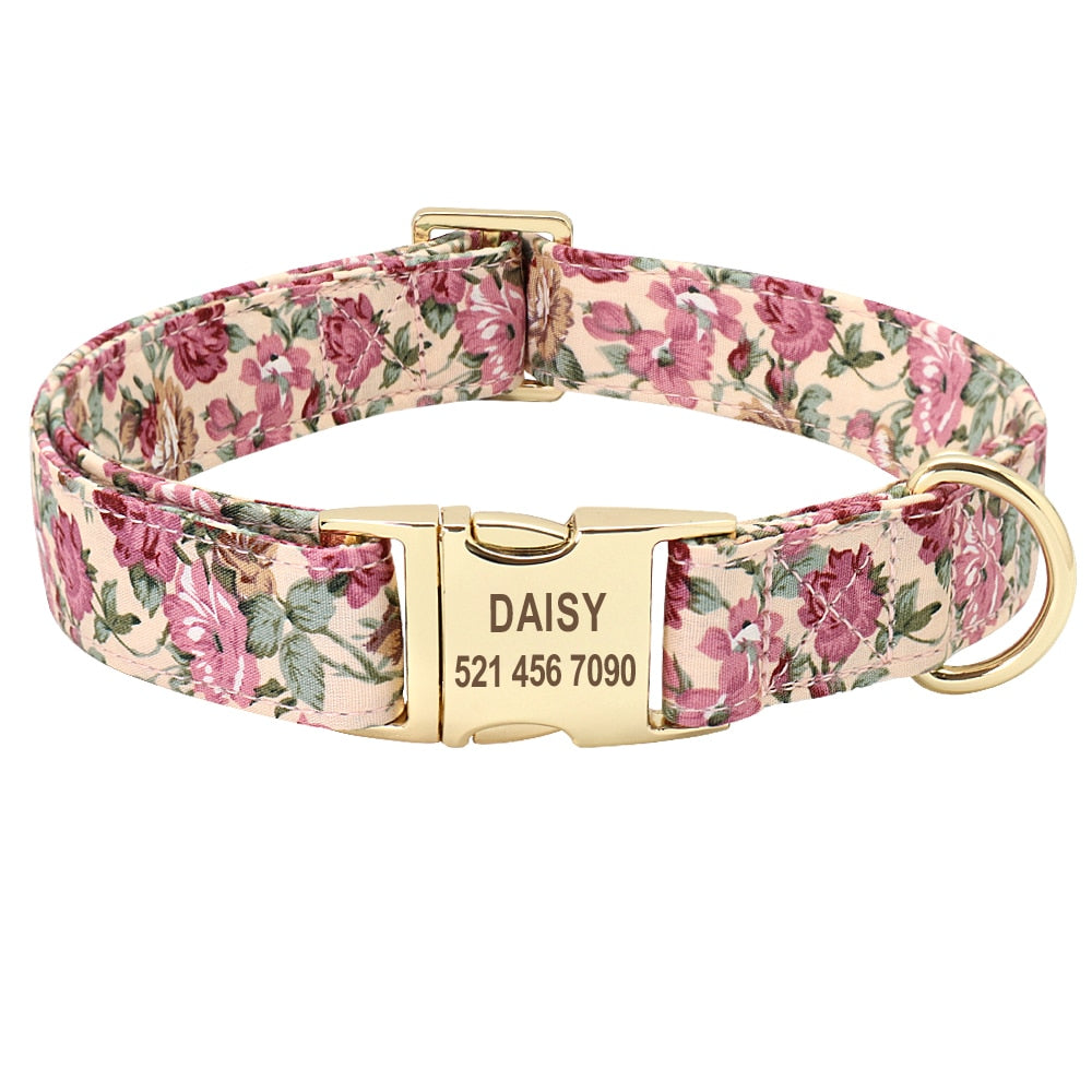 Collier personnalisé chien en nylon à motifs boucle dorée