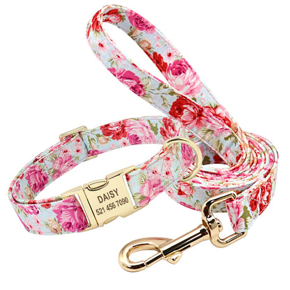Collier personnalisé chien en nylon à motifs boucle dorée