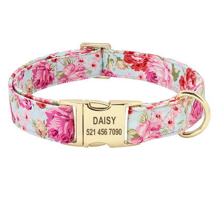 Collier personnalisé chien en nylon à motifs boucle dorée