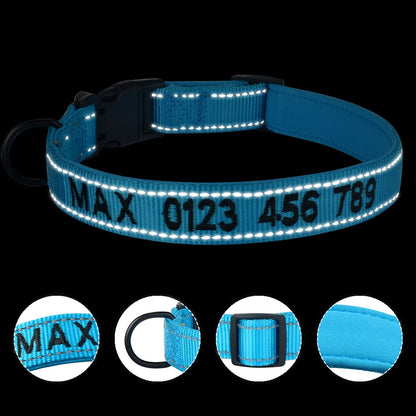 Collier chien personnalisé nylon réfléchissant ajustable