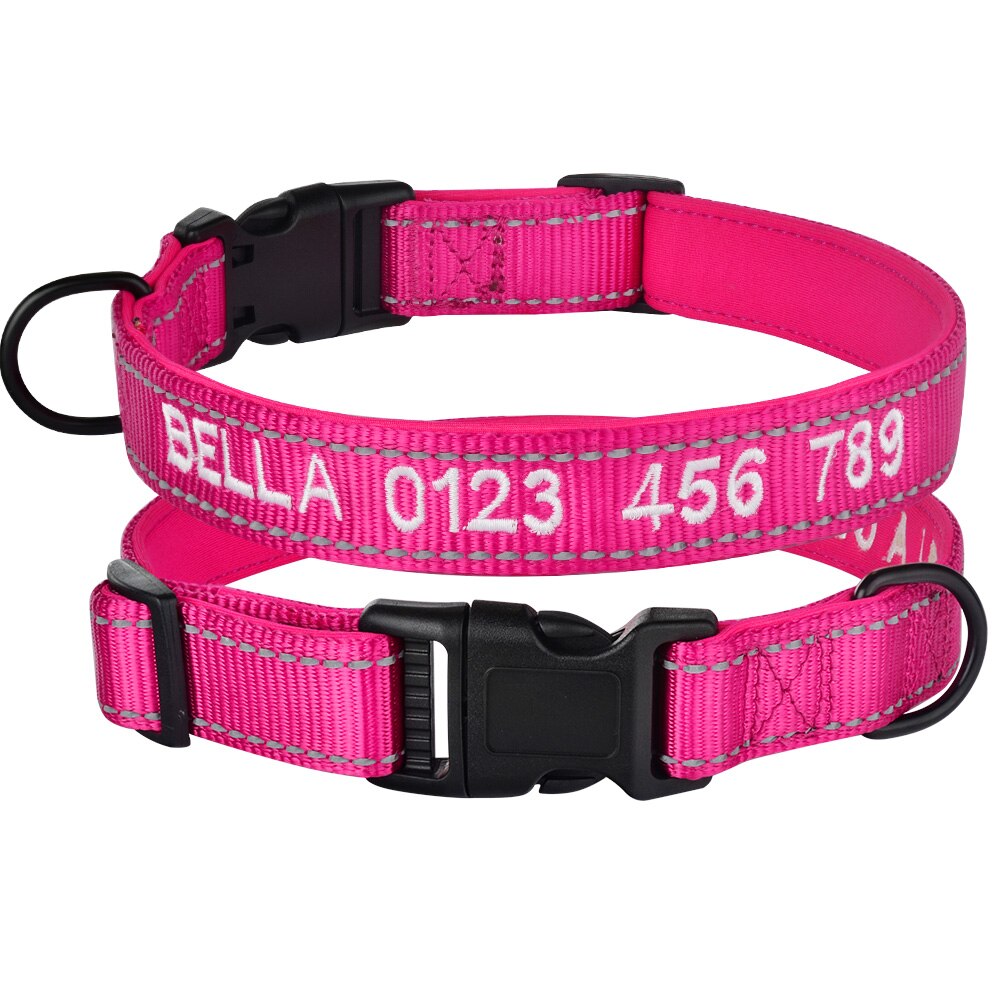 Collier pour chien rose et blanc personnalisable en tissu résistant