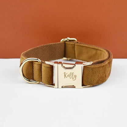 Collier pour chien en velours kaki personnalisable pour promenade quotidienne