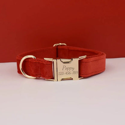Collier personnalisé en velours pour chien avec plaque gravée