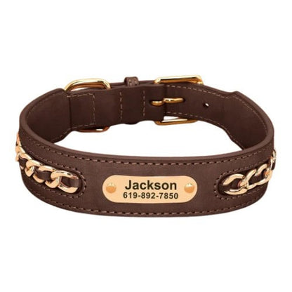 Collier personnalisé pour chien brun en cuir avec plaque gravée