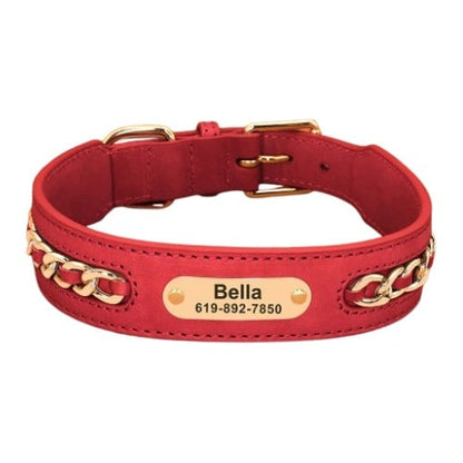 Collier personnalisé pour chien rouge en cuir avec détails dorés