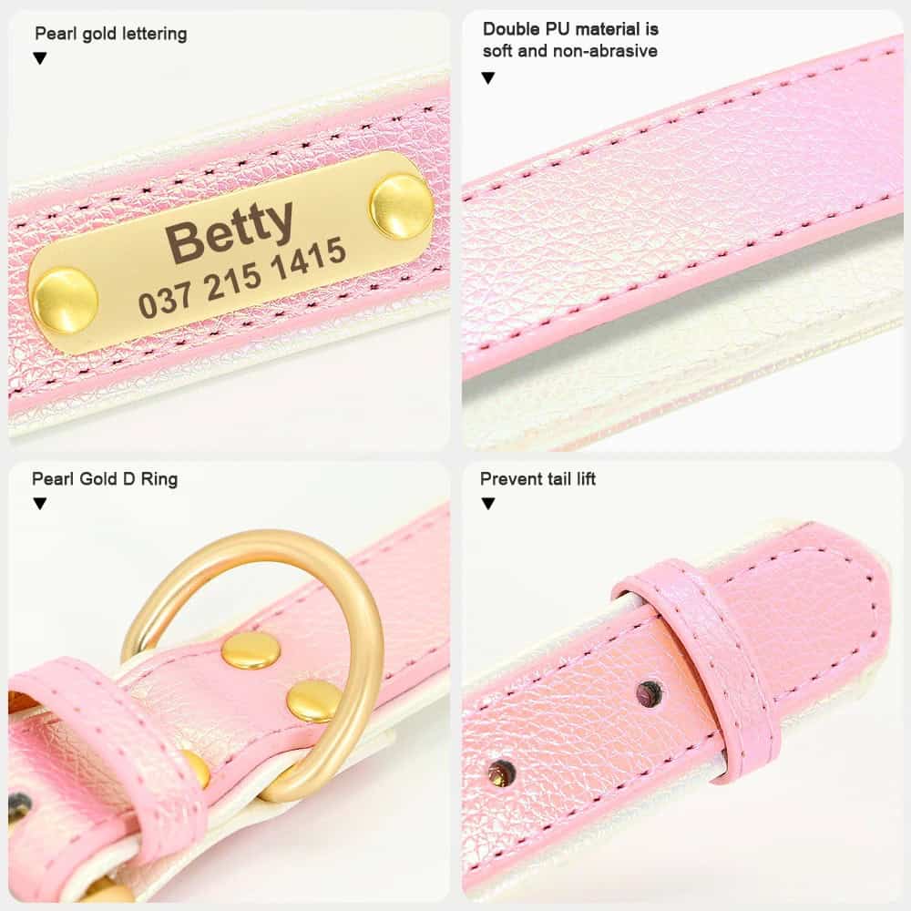 Collier pour chien en cuir synthétique doux finition brillante irisée