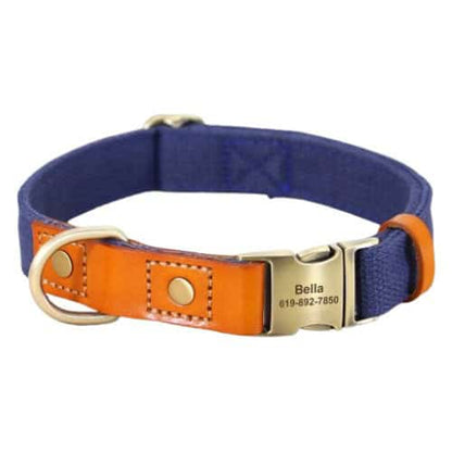 Collier personnalisé pour chien bleu foncé en cuir et nylon