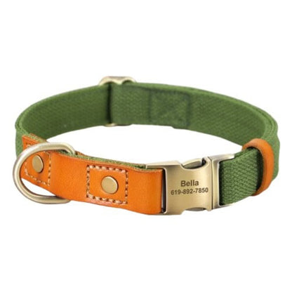Collier personnalisé pour chien vert en cuir et nylon vue avant