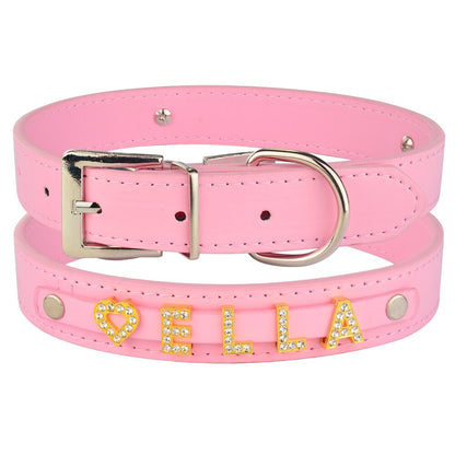 Collier chien personnalisé en cuir PU strass dorés