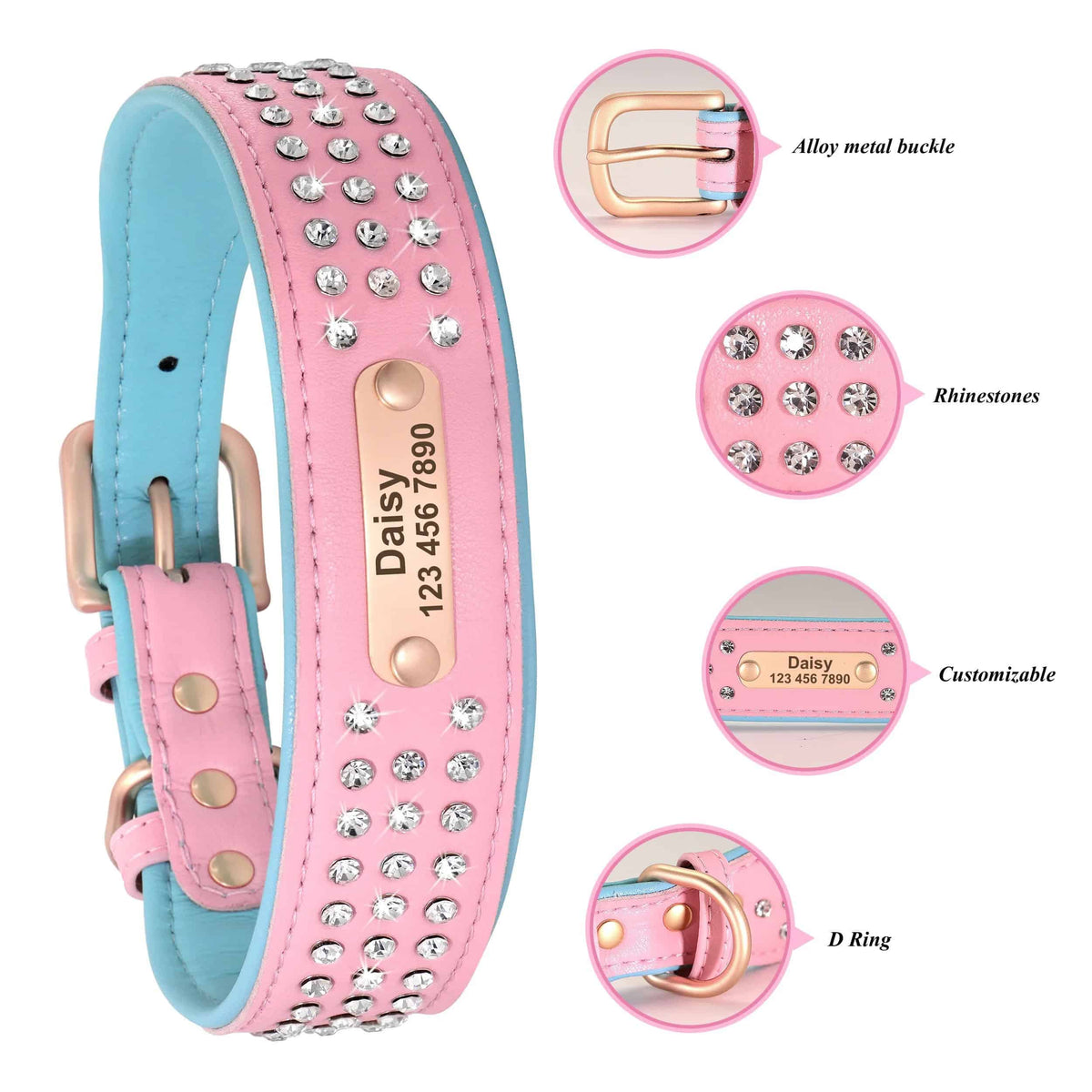 Collier personnalisé pour chien avec boucle métal et anneau pour laisse