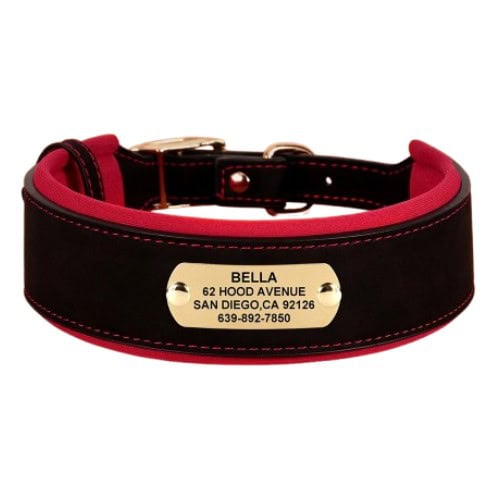 Collier personnalisé pour chien noir en cuir avec boucle métallique dorée