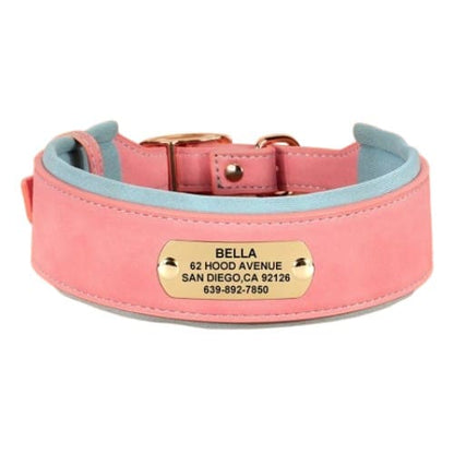 Collier personnalisé pour chien rose en cuir avec boucle dorée