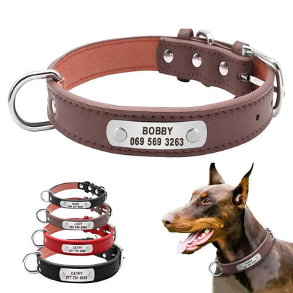 Collier personnalisé pour chien en cuir avec plaque gravée et boucle métal