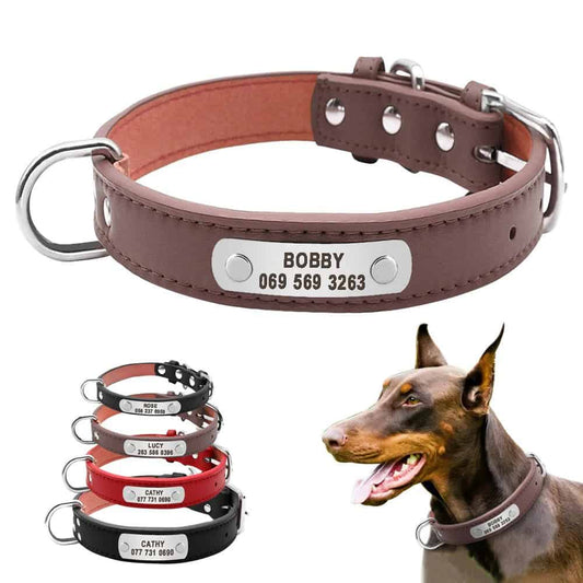 Collier personnalisé pour chien en cuir avec plaque gravée et boucle métal