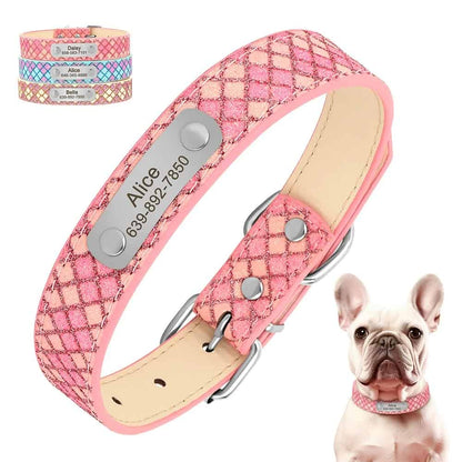Collier personnalisé pour chien en cuir avec plaque gravée vue générale
