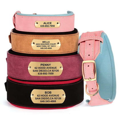 Collier personnalisé pour chien en cuir avec plaque dorée gravée