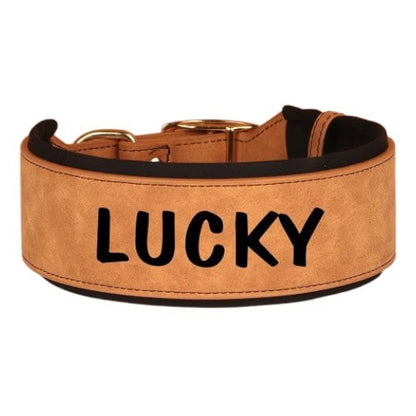 Collier personnalisé pour chien brun en cuir large à coutures contrastées