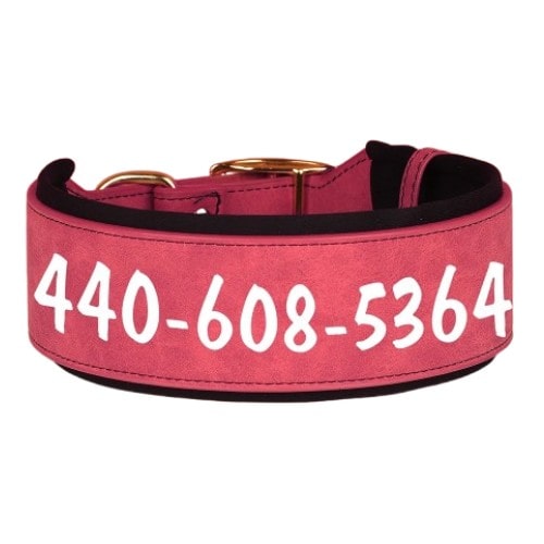 Collier personnalisé pour chien rouge en cuir large avec marquage prénom