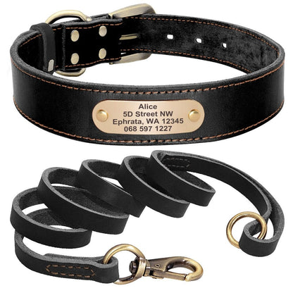 Ensemble collier et laisse noir en cuir PU pour chien